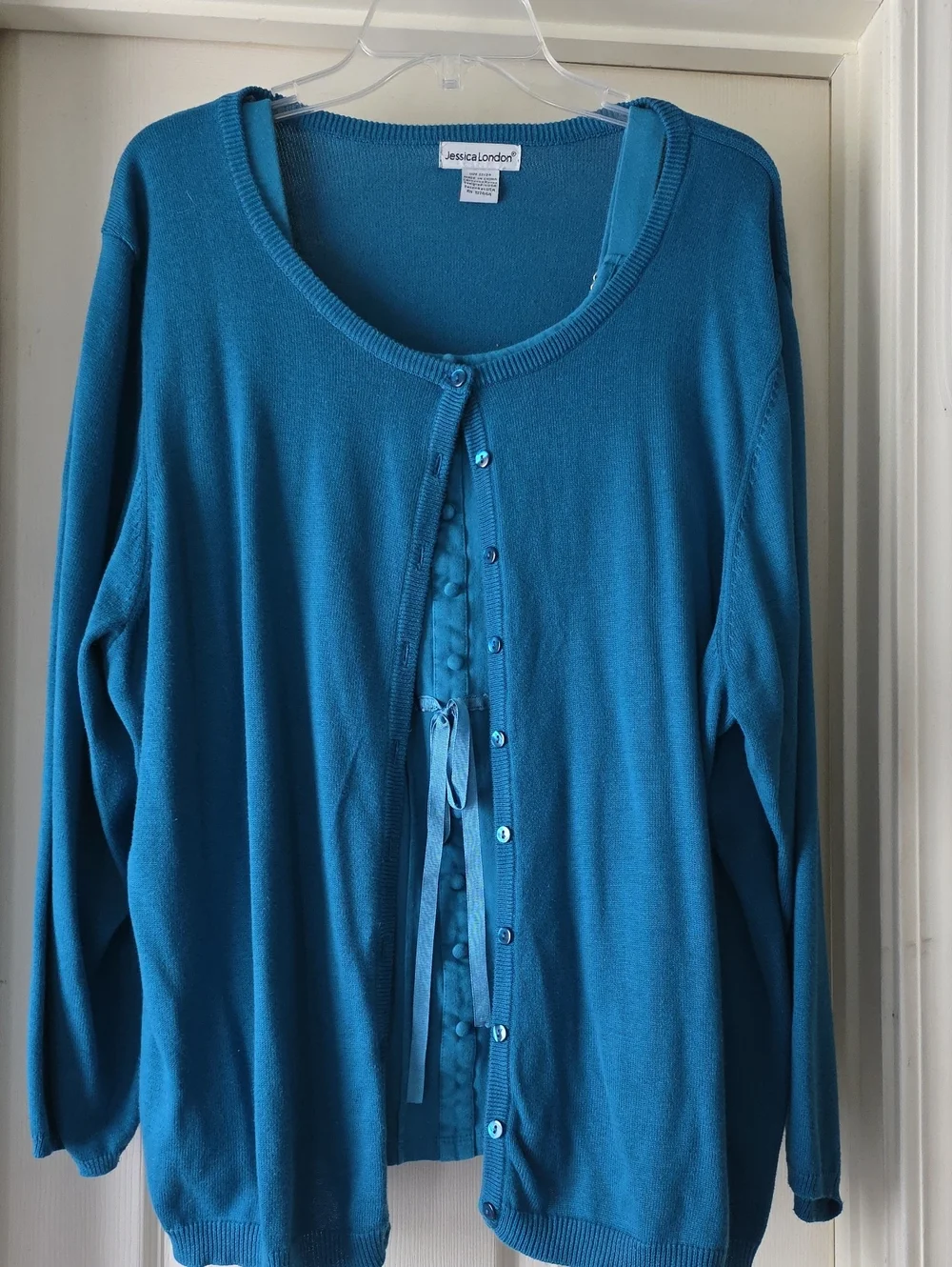 Jessica London Teal Button-Up Cardigan with Tie Front Tank Top